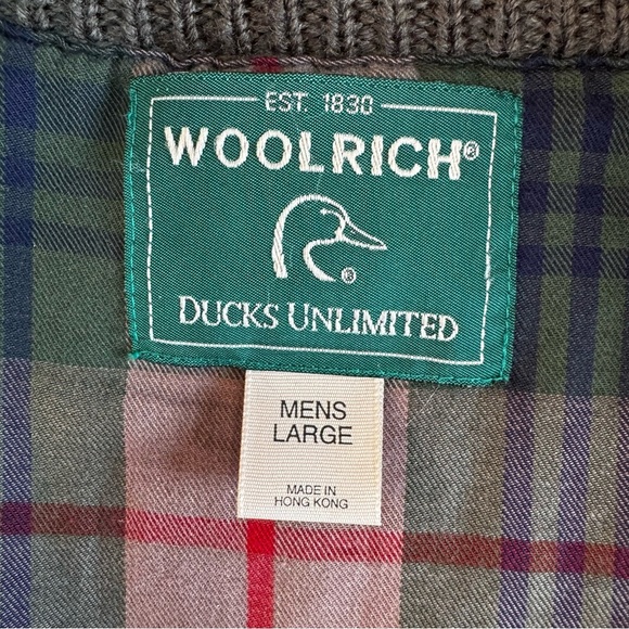 Men’s Large Woolrich Ducks Unlimited Olive Green Ribbed Full Zip Vest 100% Wool - Picture 11 of 14